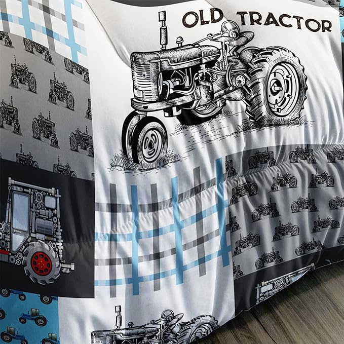 Axolotl Tractor Comforter Set Full Size,Cartoon Truck Car Comforter Set for Boys,Farm Excavator Bedding Set with Old Tractor for Kids Boys Teens Adult All Season,1 Quilt 2 Pillowcases