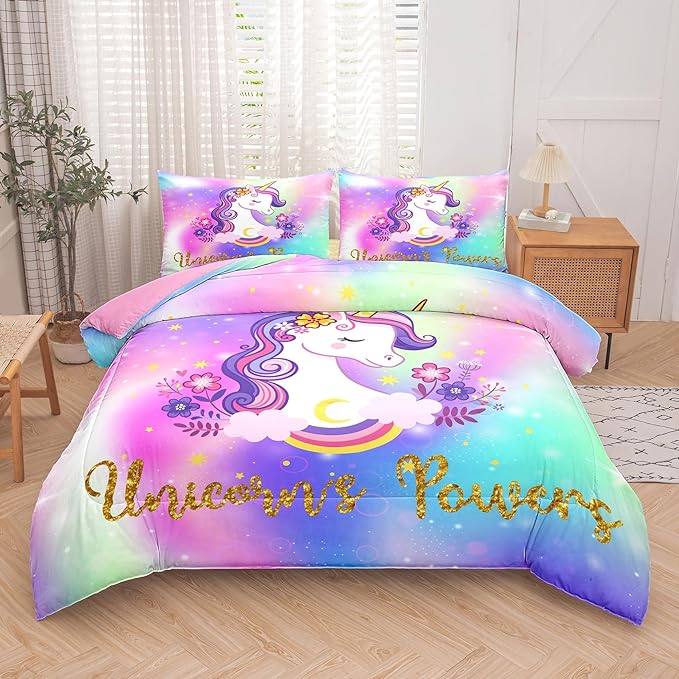 Tailor Shop Unicorn Comforter Sets Queen Size,Unicorn Bedding Sets for Girls Kids Teens with 2 Pillowcase…