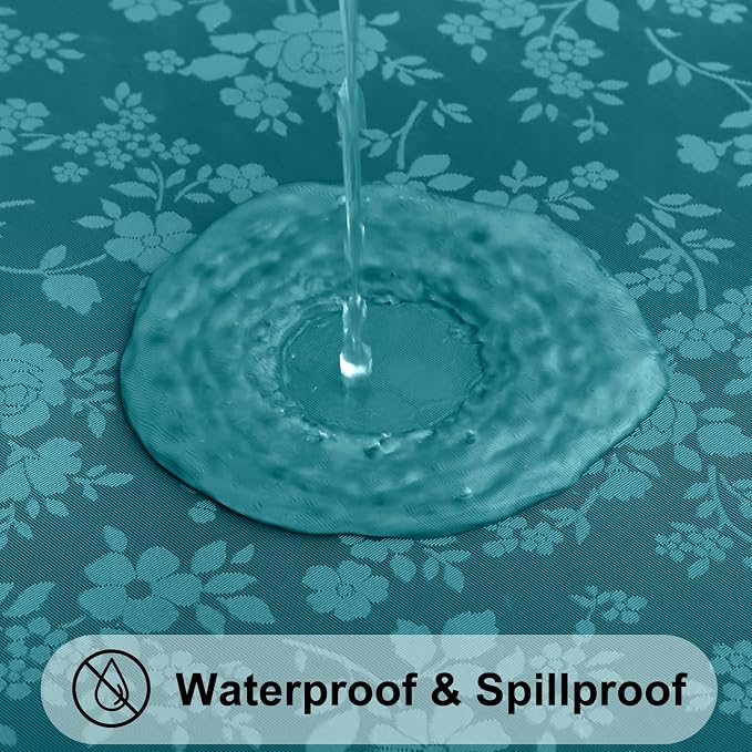Smiry Rectangle Waterproof Heavy Duty Vinyl Tablecloths, 60 x 126 Inch | Wipeable Washable Floral Embossed Table Cover for Kitchen and Dining Room, Indoor & Outdoor Use, Emerald Green