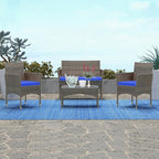 Patio Furniture, 4 Piece Conversation Set, Outdoor Wicker Rattan Table and Chairs, Sectional Sofa with Thick Cushion for Garden, Yard, or Porch, Light Brown