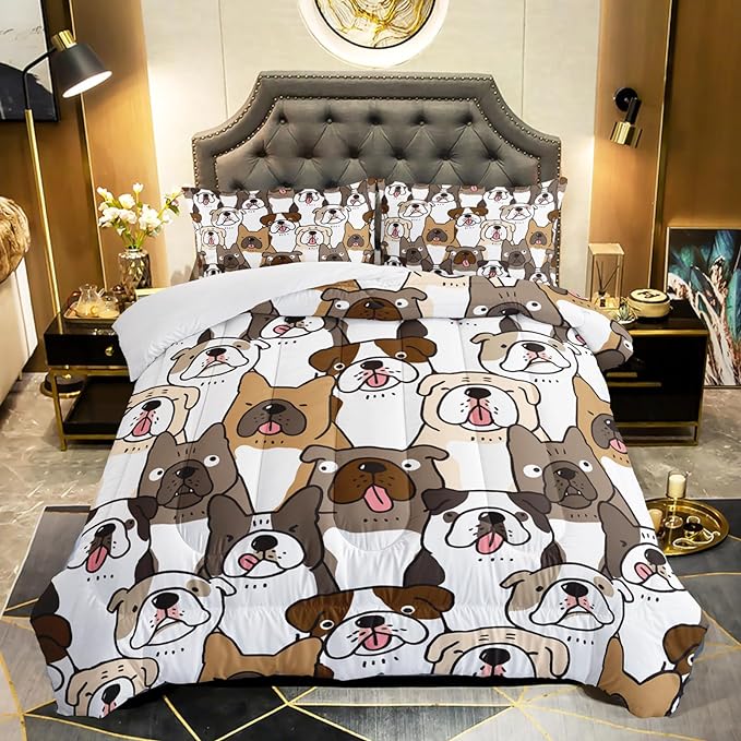 Kawaii Dog Comforter Twin Size,Dogs Comforter Set for Kids Teens Girls Boys,3Pcs Bedding Set Printed Comforter with 2 Pillowcases,Down Alternative,Soft and Lightweight，Twin Size