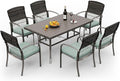 Pamapic Patio Dining Table Set, Outdoor Dining Set 7 Piece, Outdoor Wicker Furniture Set with Removable Cushions for Backyard Garden Deck/Iron Slats Table Top(Green)