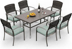 Pamapic Patio Dining Table Set, Outdoor Dining Set 7 Piece, Outdoor Wicker Furniture Set with Removable Cushions for Backyard Garden Deck/Iron Slats Table Top(Green)