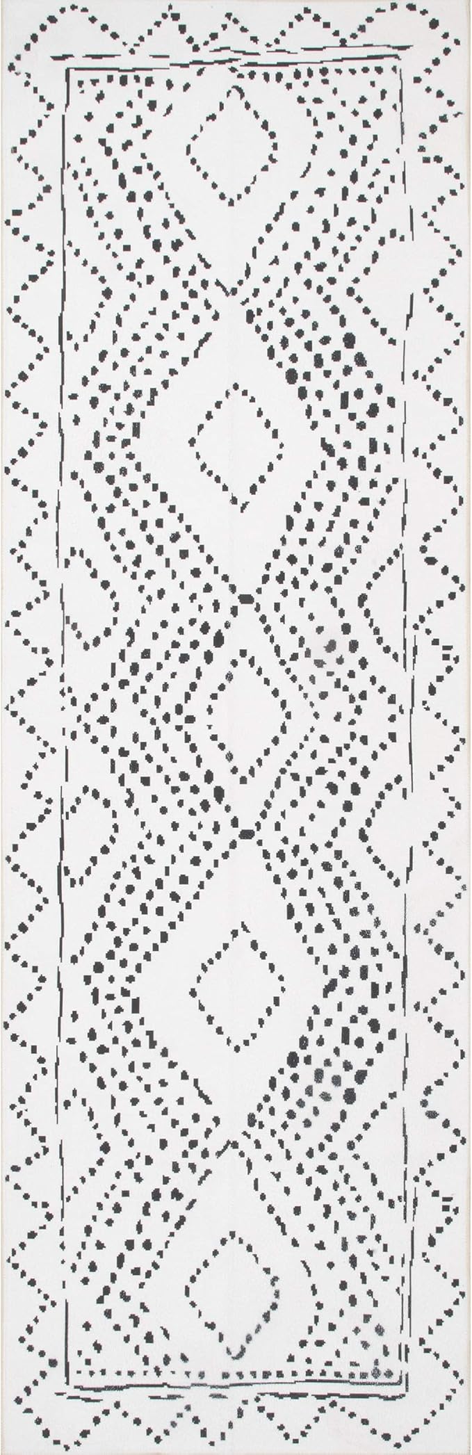 nuLOOM Mila Machine Washable Diamond Trellis Ultra Thin Runner Rug, 2' 6" x 10', White