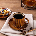 GBhome 6 OZ Stackable Coffee Mugs Set of 4, Ceramic Espresso Coffee Cups | Coffe Cups With Saucer and Stand, Dishwasher&Microwave Safe, 4 Assorted Designs
