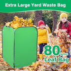 80 Gallon Leaf Collector Bag, Collapsible Trash Can Yard Waste Bag, Portable Pop Up Leaf Bags, Reusable Yard Garden Bags for Leaves Lawn Trash