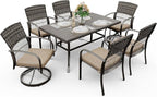 Pamapic 7 Piece Outdoor Dining Set, Rattan Outdoor Patio Furniture Set for Backyard with Iron Outdoor Dining Table, 4 Swivel Deck Chairs, 2 Wicker Chairs and Removable Cushions (Beige)