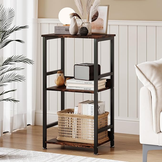 Small Bookshelf for Small Spaces, 3 Tier Small Book Shelf Organizer, Narrow Bookcase for Small Spaces, Small Bookcase for Bedroom, Living Room, Home, Office, 120 lbs Weight Capacity (Brown)