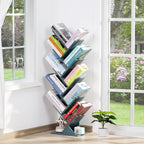10 Tier Tree Book Shelf, Floor Standing Wood Bookshelf for Narrow Space, Storage Organizer Bookshelves for Books/CDs/Magazine, Bookcase with Shelves for Home Office, Living Room - Blue