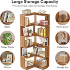 6-Shelf Corner Bookshelf, 65” Tall L Shaped Bookcase, 6-Tier Industrial Corner Shelf Storage Display Rack for Living Room Home Office, Wood Grain Walnut