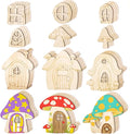 48 Pcs Fairy Door & Window Craft Kit - Wooden Garden Doors, Mini Fences, Unpainted Miniature Accessories for Home Party Event Decor - DIY Fairy House Decorations