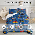 Axolotl Tractor Truck Bedding Set Full,Excavator Comforter Set,Vehicles Truck Comforter,Boys Bedding Machinery Truck Comforter Construction Site Decor for Kids Boys Teens,1 Quilt 2 Pillowcases,Blue