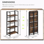 4NM No-Assembly Folding Bookshelf Storage Shelves 4 Tiers Vintage Bookcase Standing Racks Study Organizer Home Office (Rustic Brown and Black)
