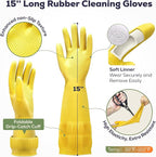 FMP Brands 3/6/12/60 Pairs 15 Inch Extra Long Rubber Dishwashing Gloves - Non-Slip for Cleaning, Kitchen, Bathroom, Gardening