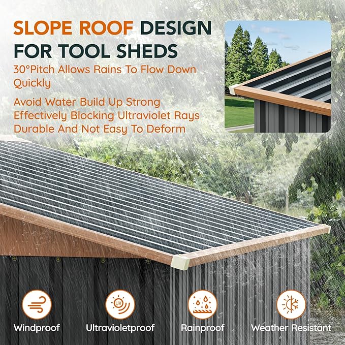 8x6FT Metal Shed & Outdoor Storage Shed, Steel Tool Multi-Used Shed with Vents,Lockable Doors,Window,Compact Tool Shed for Backyard, Patio, Lawn and Garden Various Storage(Matte Gray)