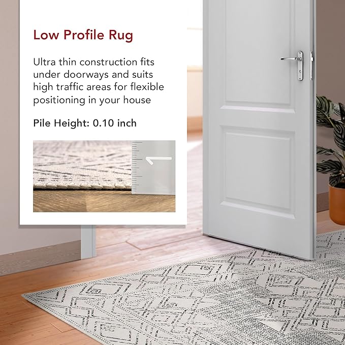 nuLOOM Mia Machine Washable Geometric Medallion Ultra Thin Area Rug, 6' Square, Light Grey