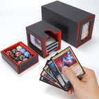 AFIING Mtg deck box with commander display- Fits 200 Double Sleeved Cards,3-in-1Card Deck Case,Strong Magnet Card Organizer For Magic Commander TCG CCG,4Dividers &2 Toploaders, Black/Red