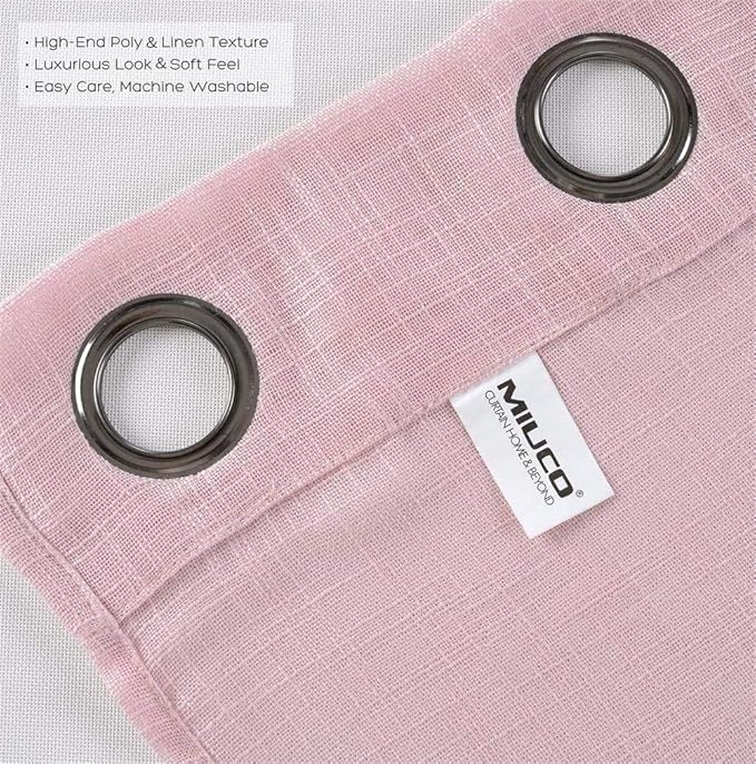 MIUCO Semi Sheer Curtains Poly Linen Textured Solid Grommet Curtains 84 Inches Long for Girls Room 2 Panels (2 x 37 Wide x 84" Long) Pink