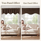 Brown Valance for Windows 52x18 Inch 1 Panel | Solid Velvet Wavy Kitchen Curtains for Small Window, Autumn Traditional Home Decor Window Treatment for Living Room