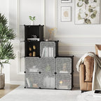 C&AHOME Cube Storage Organizer with Doors, 9-Cube Shelves, Closet Cabinet, DIY Plastic Modular Bookshelf, Storage Shelving Ideal for Bedroom, Living Room, 36.6”L x 12.4”W x 36.6”H Black USHS3009B-DOOR