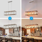 XINGQI Farmhouse Dining Room Chandeliers, Rectangle Vintage Hanging Lighting Fixtures, 4-Light Kitchen Island Lighting, Rustic Metal Chandelier Pendant Light, Antique Wood Grain XY082