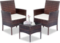 Patio Furniture Set 3 Pieces All-Weather Rattan Outdoor Furniture Patio Chairs with Tempered Glass Table for Porch Bistro Balcony Bistro Set(Brown/Beige-2)