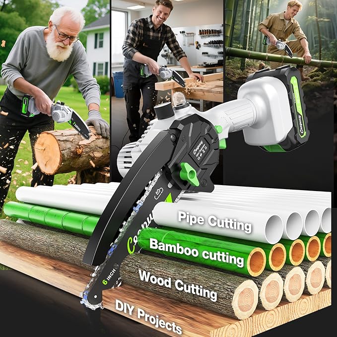 Mini Chainsaw Cordless,6 Inch Portable Electric Chainsaw with Automatic Oiler/Security Lock/Battery Powered Small Handheld Saw for Trees Branches Trimming,Wood Cutting, Gifts for Men Women