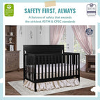 Cape Cod 5-In-1 Convertible Crib In Black, Greenguard Gold And JPMA Certified, Built Of Sustainable New Zealand Pinewood, 3 Mattress Height Positions
