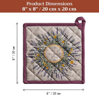 Maison d' Hermine Pot Holders 100% Cotton Potholders (8" x 8", Pack of 1) | Heat Resistant Hot Pads with Loop BBQ Cooking Baking Farmhouse Kitchen Handling Hot Pans Spring Summer - Fanny Lavender