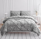 LANE LINEN 7 Piece Queen Comforter Set with Sheets, Pintuck Bedding Queen Size Set, Soft Bed in A Bag Queen, Pinch Pleated Queen Bed Set, Fluffy Queen Bedding Set with Pillowcases & Shams - Silver