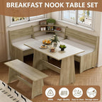 PAKASEPT Corner Breakfast Nook Table Set Kitchen Bench with Soft Cushion | Farmhouse Wood Dining Set,Reversible L-Shaped Corner Bench,Lift-Top Hidden Storage,Soft Padded Cushions,Space-Saving Design
