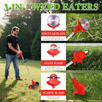 Weed Wacker Cordless Adjustable Weed Eaters 3 in 1 Electric String Trimmer Lawn with Two Battery with Charger Comes with Multiple Blades for Yard,Green,Garden(Red)