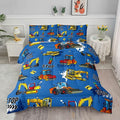 Axolotl Blue Excavator Bedding Queen,3Pcs Boys Construction Comforter Set,Cartoon Machinery Truck Bedding Set for Boys Kids Children Teens Bedroom Decor Cars Quilt Set with 1 Comforter 2 Pillowcase