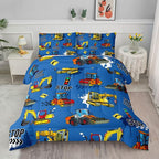 Axolotl Blue Excavator Bedding Full,3Pcs Boys Construction Comforter Set,Cartoon Machinery Truck Bedding Set for Boys Kids Children Teens Bedroom Decor Cars Quilt Set with 1 Comforter 2 Pillowcase