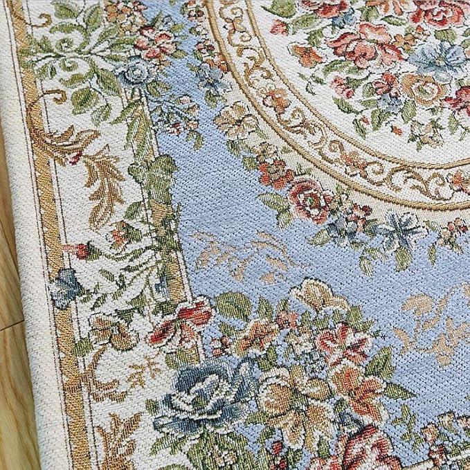 Rustic Floral Cotton Area Rugs Rural Rose Design Living Room Carpet Non-Shedding Living Room Bedroom Accent Rug, 6′6″ × 9′6″, Country Blue