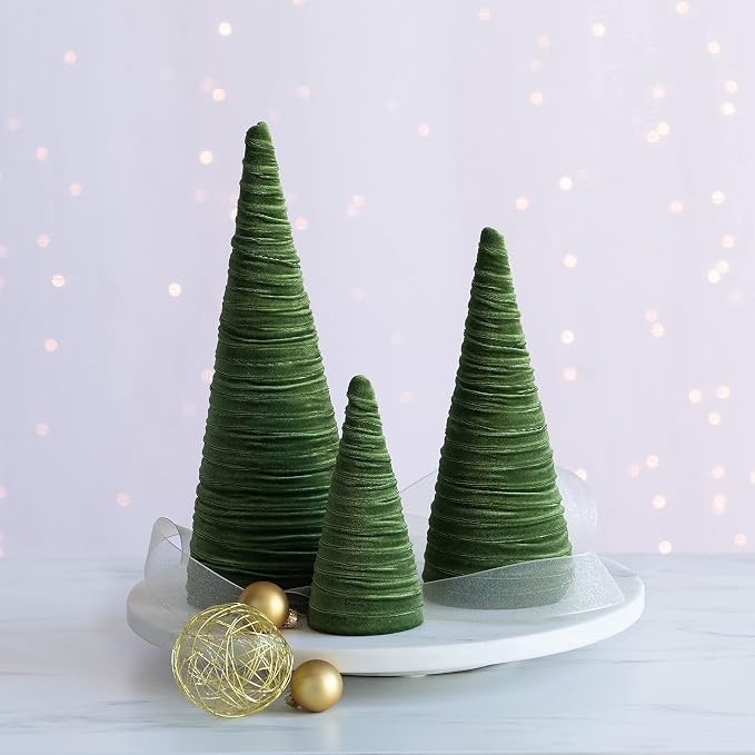 Your Heart's Content Olive Green Velvet Trees Set of 3, Woodland Nursery Bookshelf, Modern Valentine Tabletop, Holiday Dining Table, Elegant Mantel Décor, Handcrafted Gift for (Olive)