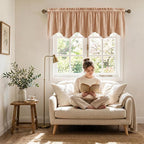 Blush Beige Velvet Window Valance 52x18 Inch 1 Panel | Soft Wavy Scalloped Window Treatment for Kitchen Small Windows, Elegant Half Window Drape for Bathroom, Cabinet