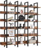 IRONCK Bookcase and Bookshelves Triple Wide 6-Tiers Large Open Shelves, Etagere Bookcases with Back Fence for Home Office Decor, Easy Assembly, Vintage Brown