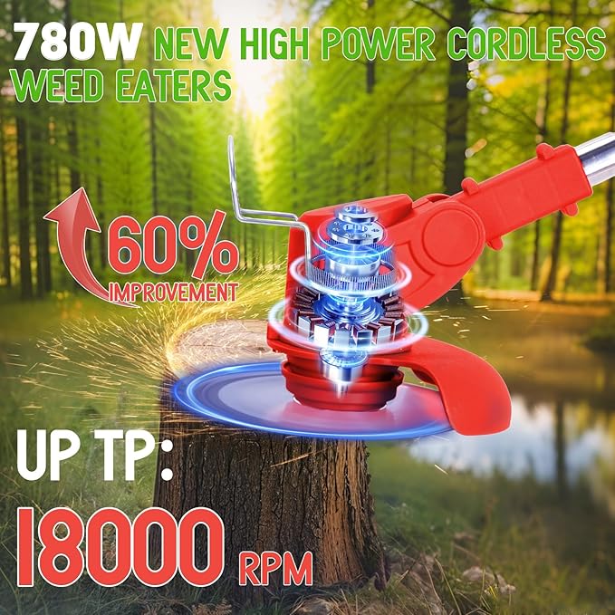 Weed Wacker Cordless Adjustable Weed Eaters 3 in 1 Electric String Trimmer Lawn with Two Battery with Charger Comes with Multiple Blades for Yard,Green,Garden(Red)