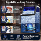 Amzgachfktch Commercial Ice Maker 120lbs/24H with 2 Water Inlet, Ice Maker Machine with 33lbs Storage, Auto Self-Cleaning, Under Counter/Freestanding Ice Maker for Home Shop Bar