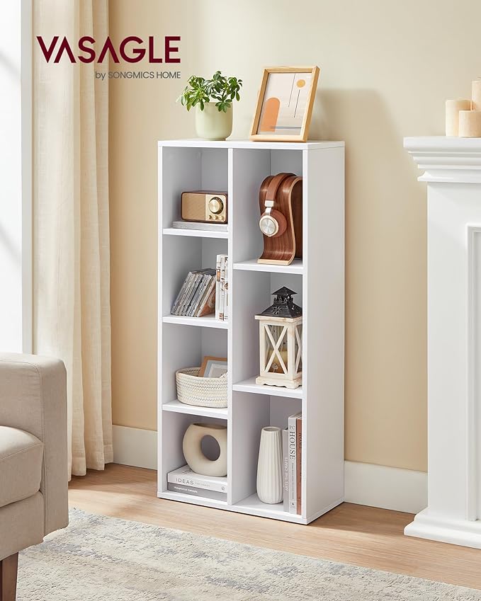 VASAGLE Bookcase, Bookshelf with 7 Compartments, Freestanding Shelves and Cube Organizer, for Display in Living Room, Bedroom, and Home Office, White ULBC27WT