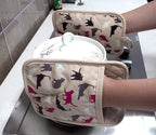 Pot Holders Set of 2 Heat Resistant 480 ℉ Kitchen Non Slip Clear Silicone Printed Comfortable Cotton Lining Women Men Cooking Barbecue Microwave Machine Washable (Cat, Khaki Potholders)