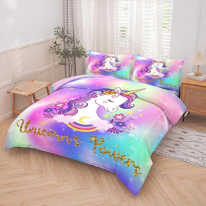 Tailor Shop Unicorn Comforter Sets Queen Size,Unicorn Bedding Sets for Girls Kids Teens with 2 Pillowcase…