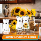 Sunflower Salt and Pepper Shakers - 4 oz Refillable Glass Farmhouse Set | Sunflower Glass Shakers Add Farmhouse Charm to Kitchen Tables And Suit Housewarming Gifts, Thanksgiving And Christmas Decor.
