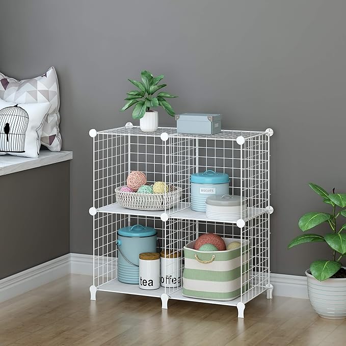 HOMIDEC Wire Cube Storage, Storage Shelves 4 Cube Bookshelf Bookcase Closet Organizer and Storage, Wire Storage Shelves Multi-Use DIY Storage Cube Shelf for Books, Toys, Clothes, Tools