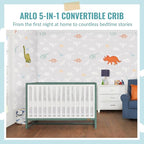 Arlo 5-in-1 Convertible Crib in Jungle Green, JPMA Certified, 3 Mattress Height Settings, Non-Toxic Finish, Made of Sustainable and Sturdy Pinewood