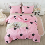 Love Pattern Girls Pink Comforter Set Full Size, Blush Pink Cute Love Heart Sexy Comforter Bedding Set for All Seasons, Geometric Microfiber 3 Pieces Comforter Set with Pillowcases