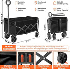 Wagons Carts Foldable, Collapsible Wagon, Foldable Wagon Cart with Wheels, Folding Wagons for Beach Camp Sports Garden, 2 Cup Holders/Lightweight Portable/Black/360 LBS