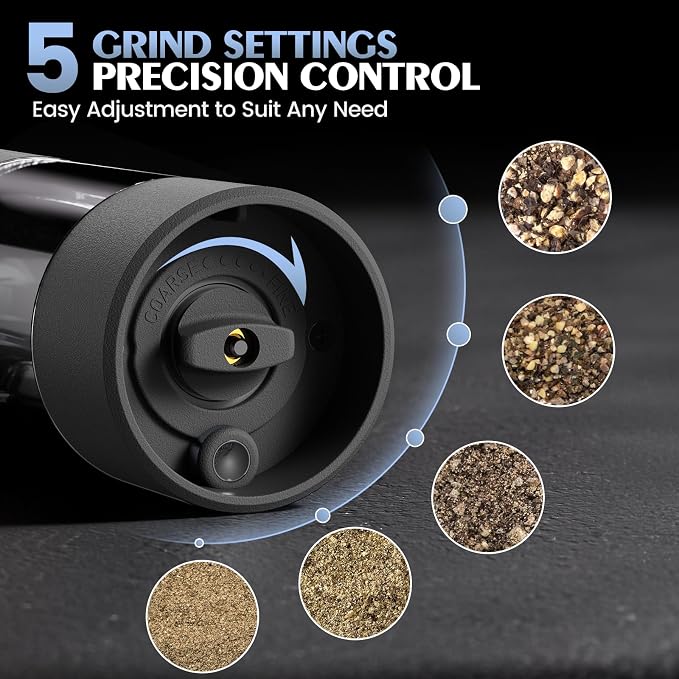Electric Salt and Pepper Grinder Set Automatic Battery Pepper Mill Shakers Adjustable Coarseness Upgraded Larger Capacity with Led Home and Kitchen Appliances(Dark Gray)