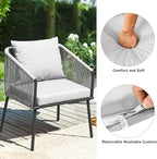 YITAHOME 4-Piece Patio Furniture Outdoor Bistro Set, All Weather Double Gray Rope Conversation Loveseat for Backyard, Balcony, Deck with Soft Cushions and Metal Table (Gray)